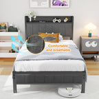 Bed Frame with Storage Headboard Shelf