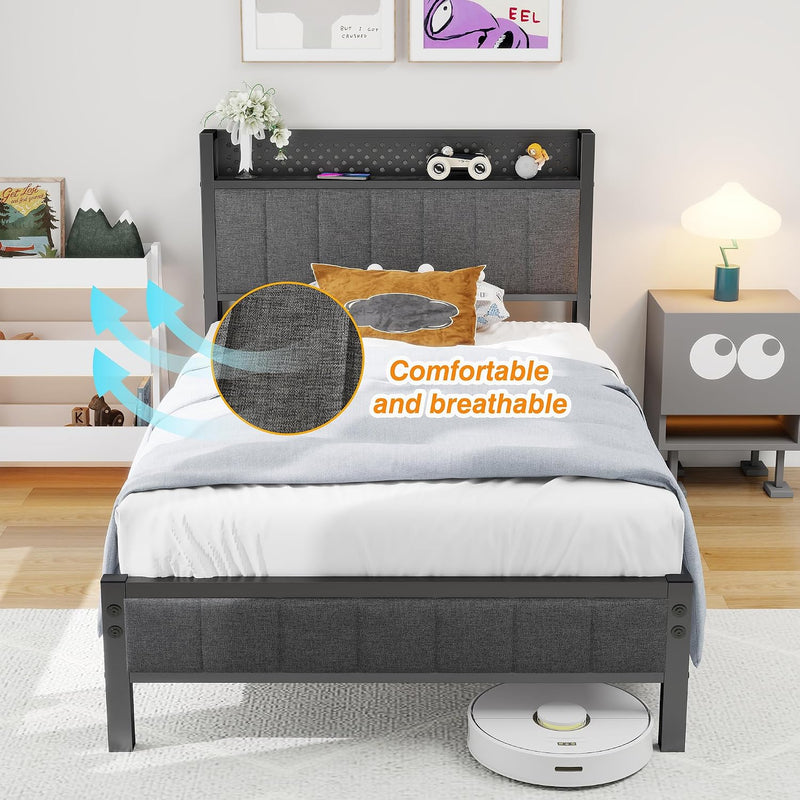 Bed Frame with Storage Headboard Shelf