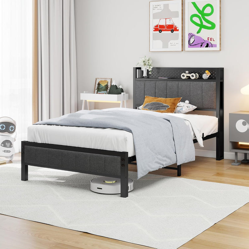 Bed Frame with Storage Headboard Shelf
