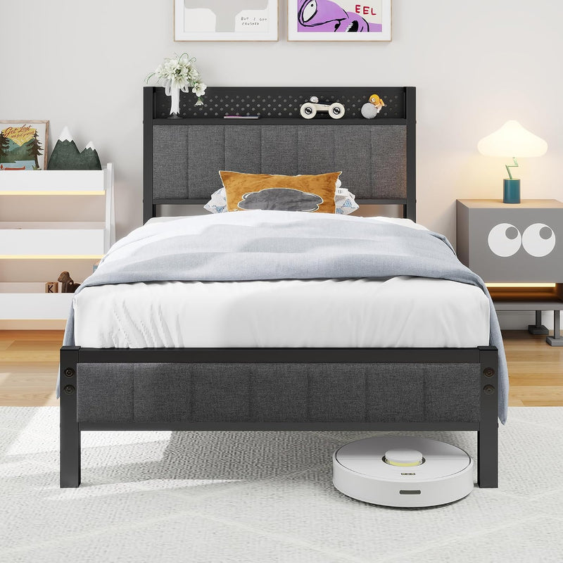 Bed Frame with Storage Headboard Shelf