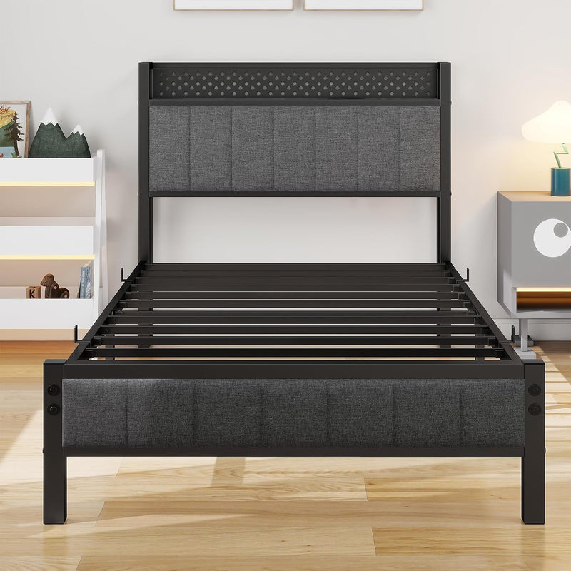 Bed Frame with Storage Headboard Shelf