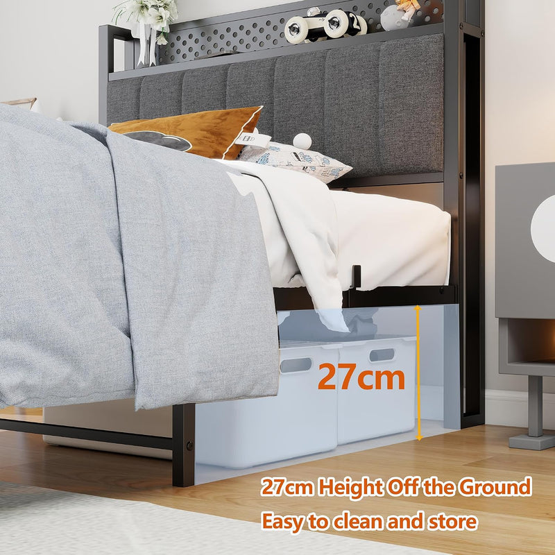 Bed Frame with Storage Headboard Shelf