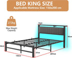 Bed Frame with Storage Headboard Upholstered Kingsize Charging