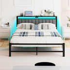 Bed Frame with Storage Headboard Upholstered Kingsize Charging