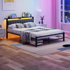 Bed Frame with Storage Headboard Upholstered Kingsize Charging