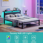 Bed Frame with Storage Headboard Upholstered Kingsize Charging