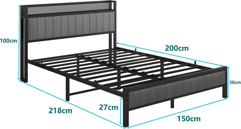 Bed Frame with Storage Headboard Upholstered Platform Mattress