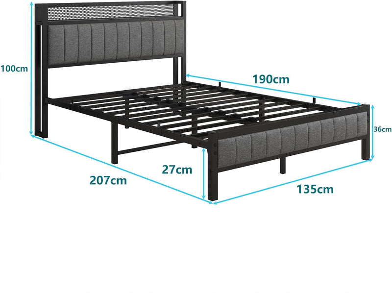 Bed Frame with Storage Headboard Upholstered Platform Mattress