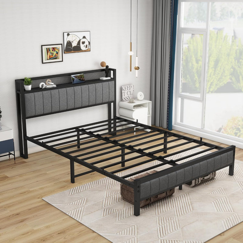 Bed Frame with Storage Headboard Upholstered Platform Mattress