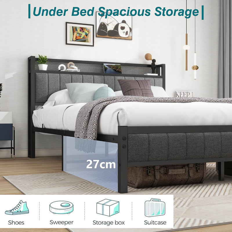 Bed Frame with Storage Headboard Upholstered Platform Mattress
