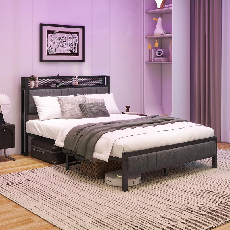 Bed Frame with Storage Headboard Upholstered Platform Mattress