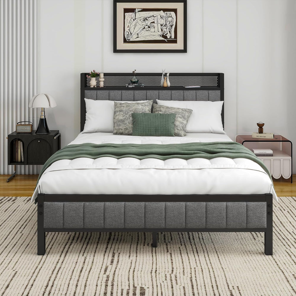 Bed Frame with Storage Headboard Upholstered Platform Mattress