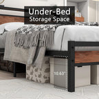 Bed Frame with Storage Headboard Wooden Metal Platform