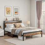 Bed Frame with Storage Headboard Wooden Metal Platform