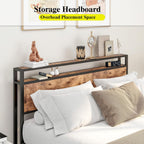 Bed Frame with Storage Headboard Wooden Metal Platform
