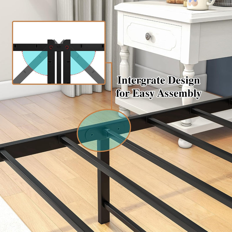 Bed Frame with Storage Headboard Wooden Metal Platform