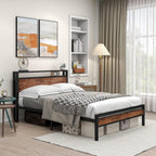 Bed Frame with Storage Headboard Wooden Metal Platform