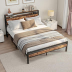 Bed Frame with Storage Headboard Wooden Metal Platform