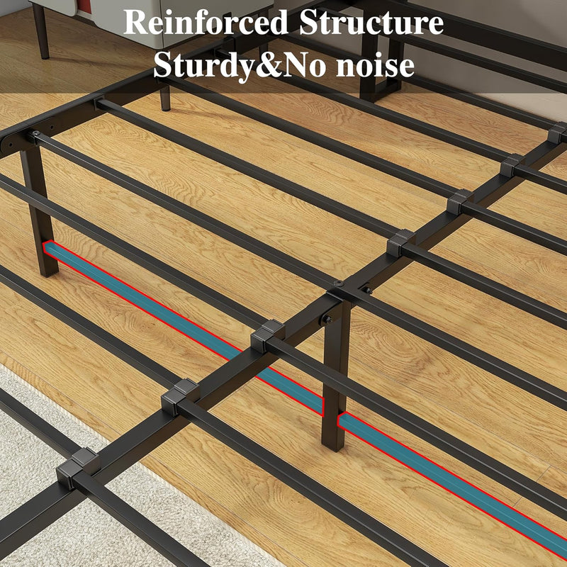 Bed Frame with Storage Headboard Wooden Metal Platform