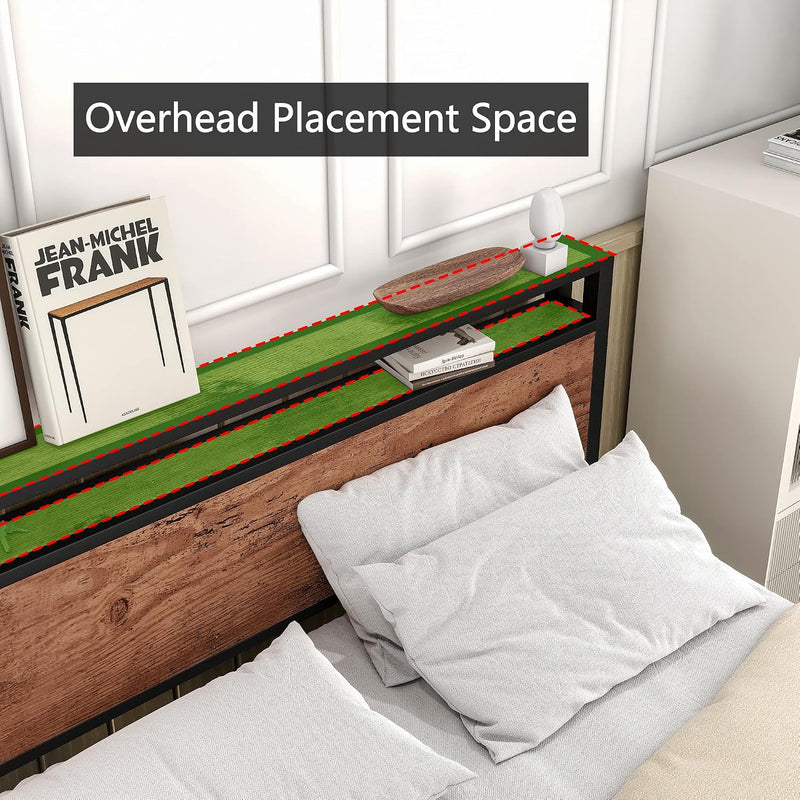 Bed Frame with Storage Headboard Wooden Metal Platform