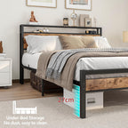 Bed Frame with Storage Headboard Wooden Metal Platform