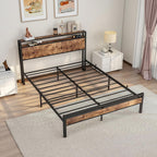 Bed Frame with Storage Headboard Wooden Metal Platform