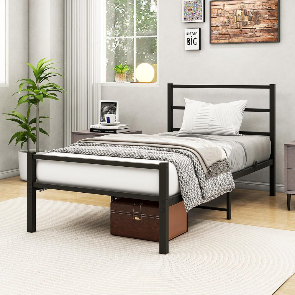 Bed Frame with Storage Metal Headboard and Footboard