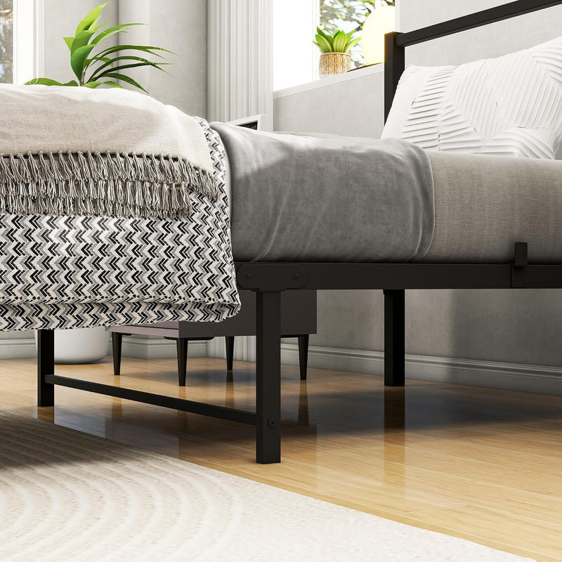 Bed Frame with Storage Metal Headboard and Footboard