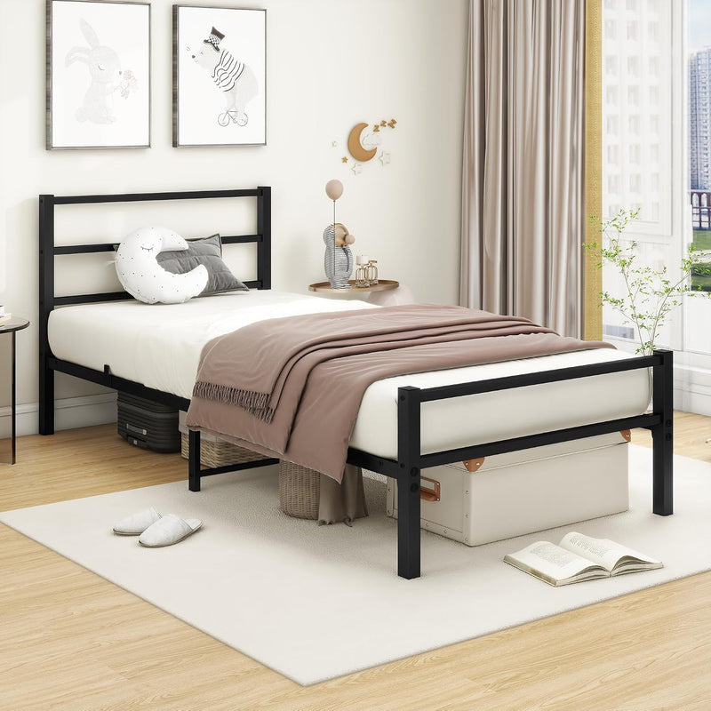 Bed Frame with Storage Metal Headboard and Footboard