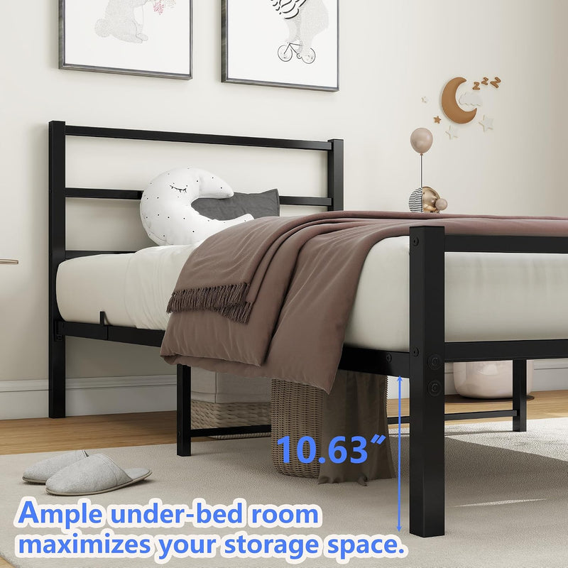 Bed Frame with Storage Metal Headboard and Footboard