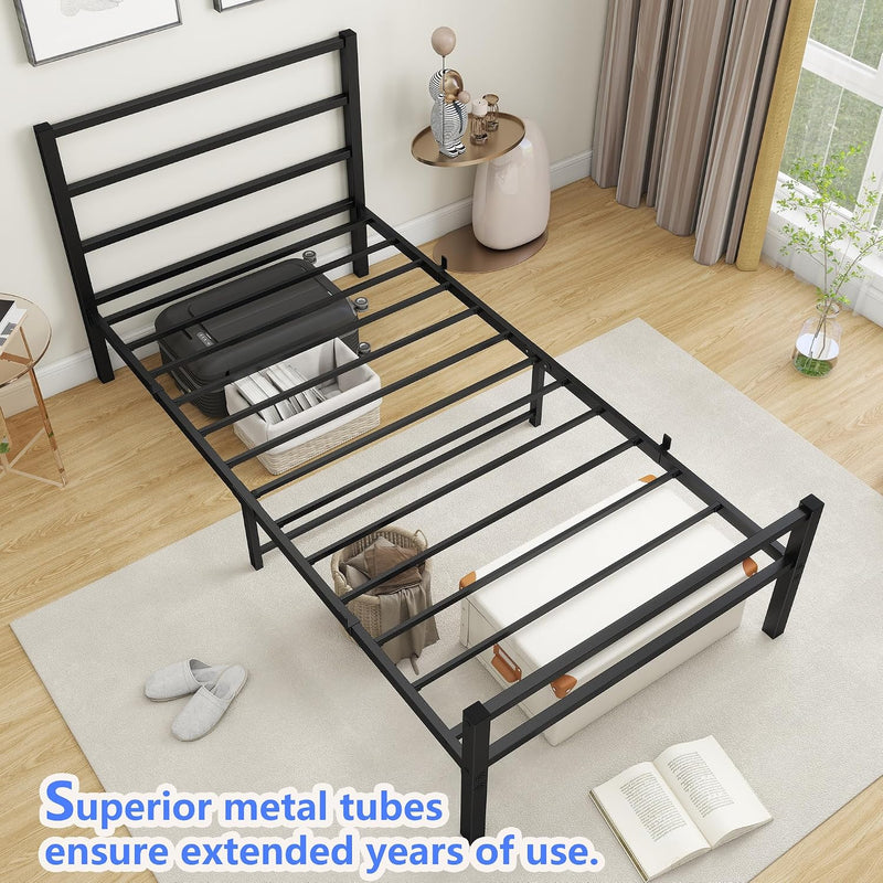 Bed Frame with Storage Metal Headboard and Footboard