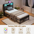 Bed Frame with Storage Shelf Upholstered Headboard