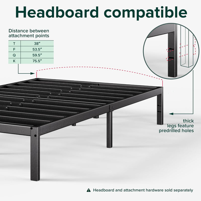 Bed Frame with Storage Space Underneath 14.2'' Height