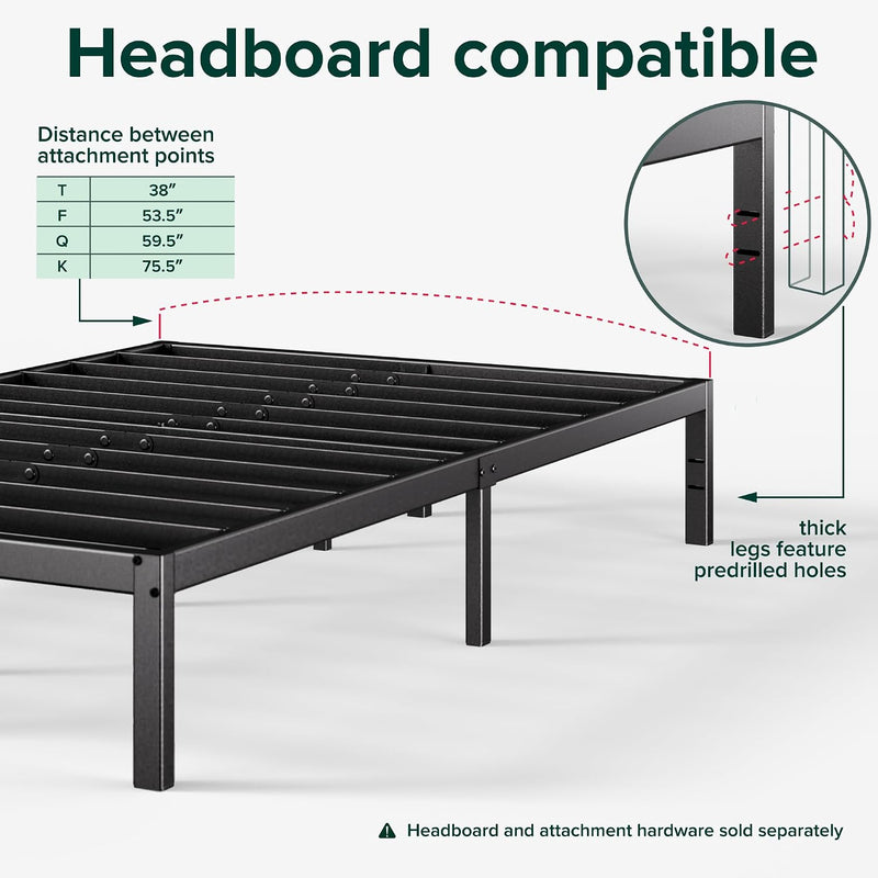 Bed Frame with Storage Space Underneath 14.2'' Height
