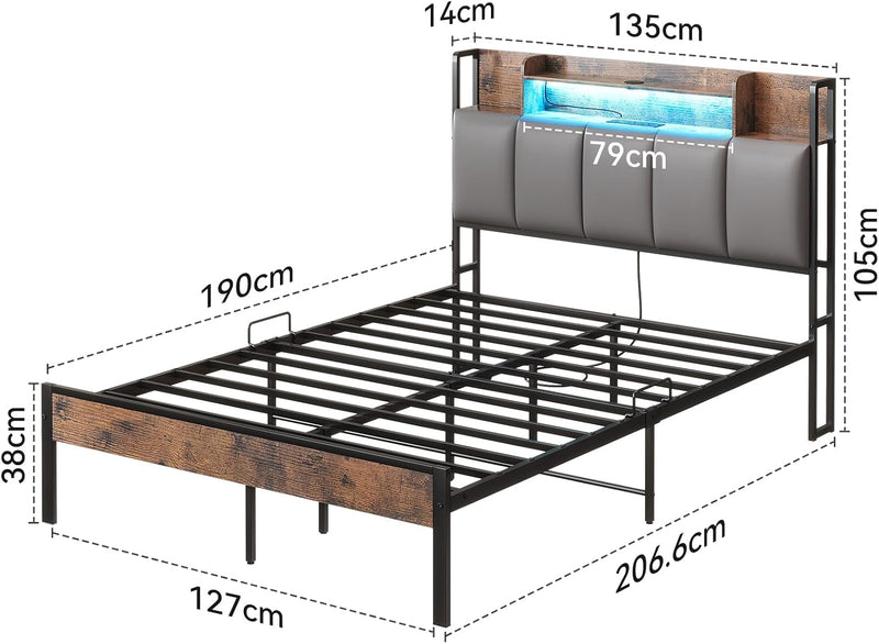 Bed Frame with Storage Upholstered Headboard