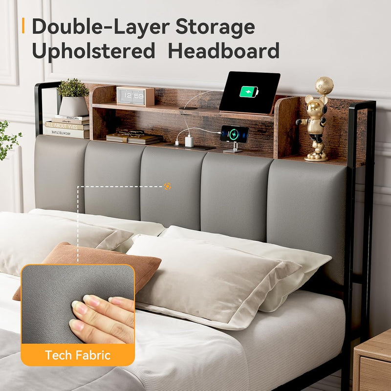 Bed Frame with Storage Upholstered Headboard