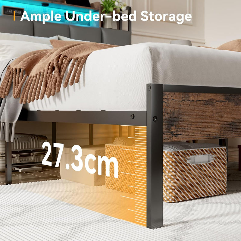 Bed Frame with Storage Upholstered Headboard