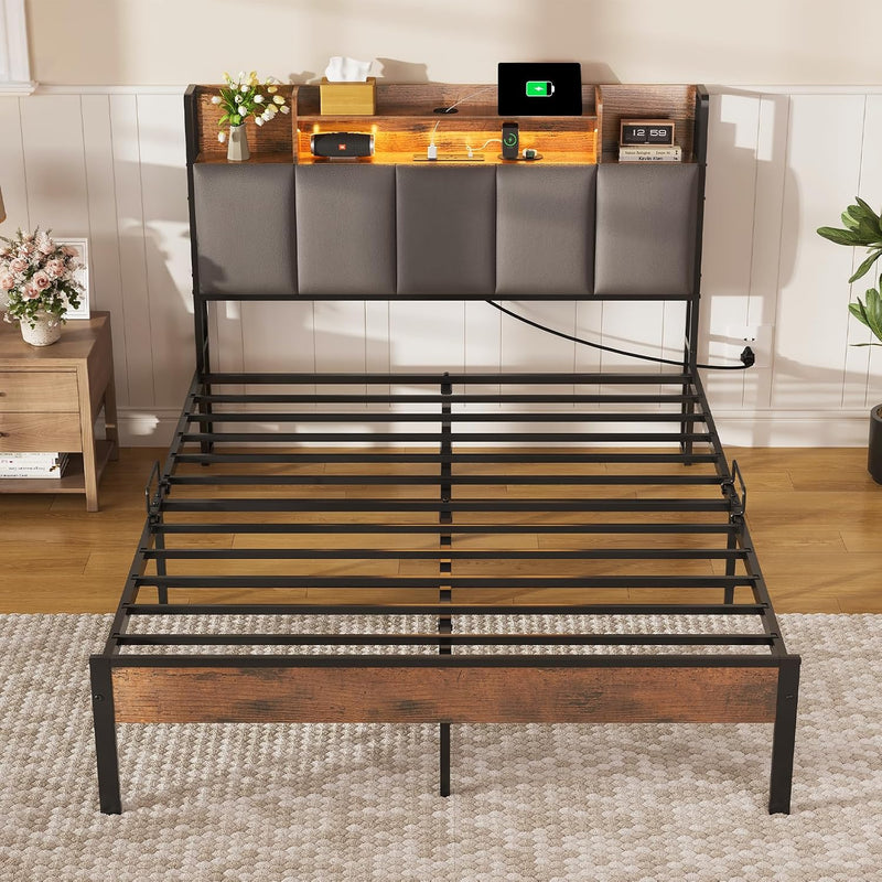 Bed Frame with Storage Upholstered Headboard
