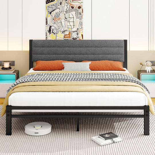 Bed Frame with Velvet Headboard