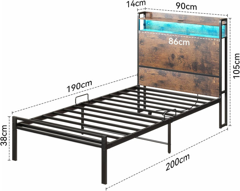 Bed Frame with Storage Wooden Headboard
