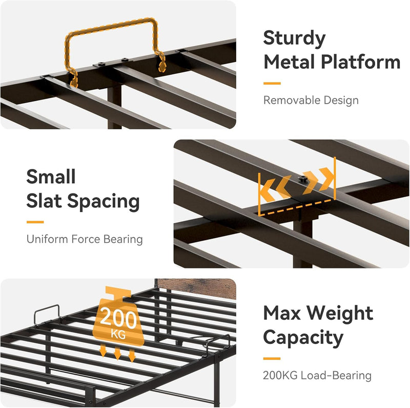 Bed Frame with Storage Wooden Headboard
