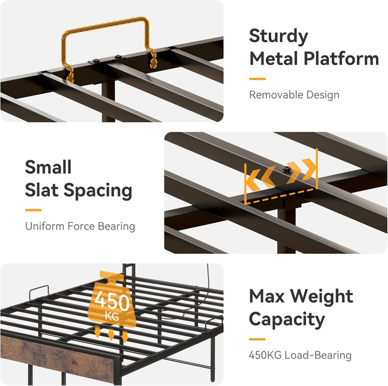 Bed Frame with Storage Wooden Headboard