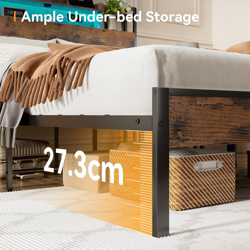 Bed Frame with Storage Wooden Headboard