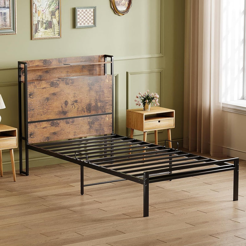 Bed Frame with Storage Wooden Headboard