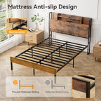 Bed Frame with Storage Wooden Headboard