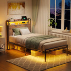 Bed Frame with Storage Wooden Headboard