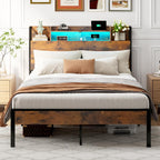 Bed Frame with Storage Wooden Headboard