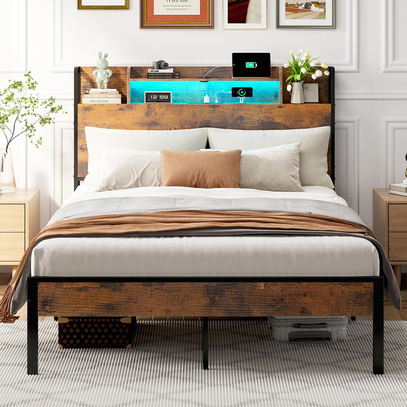 Bed Frame with Storage Wooden Headboard