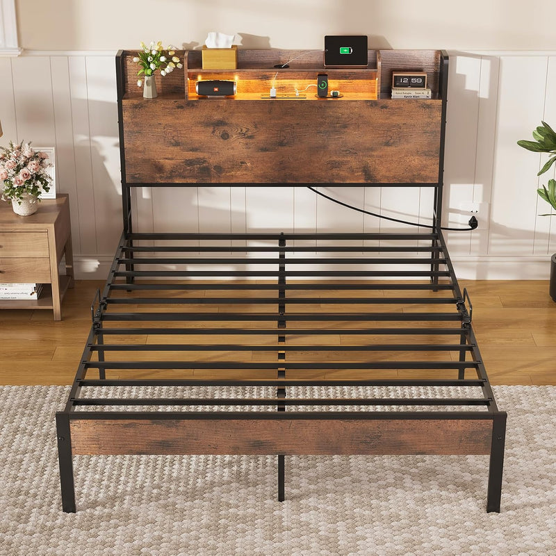 Bed Frame with Storage Wooden Headboard