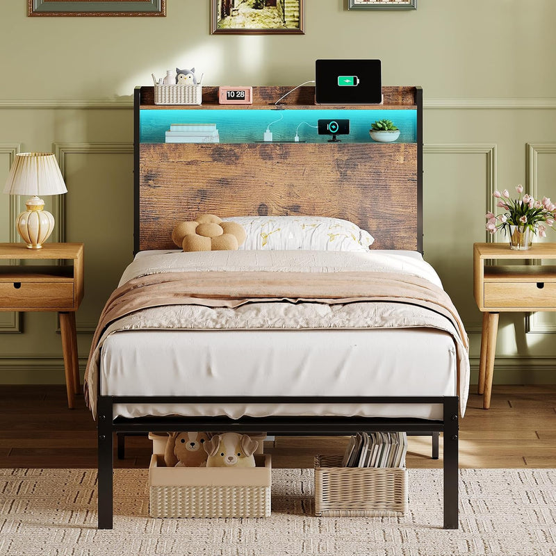 Bed Frame with Storage Wooden Headboard